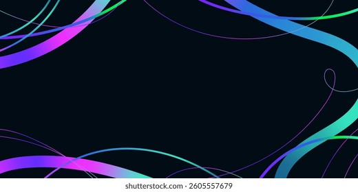 Hand Drawn Abstract Wavy Lines and Scribble Sketches with Vibrant Colors on a Black Background. Playful geometric fluid organic shapes isolated. Trendy colorful freehand line doodles.