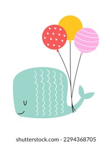 Ballena abstracta dibujada a mano con globo. Ilustración del vector