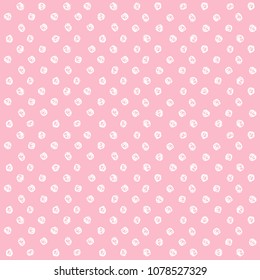 Hand Drawn Abstract White Dots Seamless Vector Pattern. White Sketched Dots Isolated on a Light Pink Background. Cute Childish Style Repeatable Vector Design. Baby Girl Decoration. 