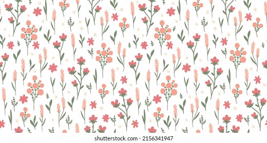 Hand drawn abstract Wildflowers Seamless pattern on white background. Vector modern summer Flower design for paper, cover, fabric, interior decor
