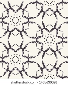 Hand drawn abstract winter snowflakes pattern. Stylish crystal stars. White ecru background. Elegant simple holiday all over print. Festive gift wrap candle yule illustration. Seamless vector swatch 