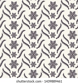 Hand drawn abstract winter snowflakes pattern. Stylish crystal stars. Black white background. Elegant simple holiday all over print. Festive gift wrap paper yule illustration. Seamless vector swatch.