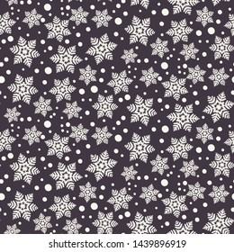 Hand drawn abstract winter snowflakes pattern. Stylish crystal stars. Black white background. Elegant simple holiday all over print. Festive gift wrap paper yule illustration. Seamless vector swatch.