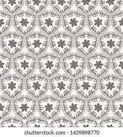 Hand drawn abstract winter snowflakes pattern. Stylish crystal stars. Black white background. Elegant simple holiday all over print. Festive gift wrap paper yule illustration. Seamless vector swatch.