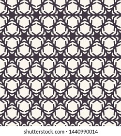 Hand drawn abstract winter snowflakes pattern. Stylish crystal stars. Black white background. Elegant simple holiday all over print. Festive gift wrap paper yule illustration. Seamless vector swatch.