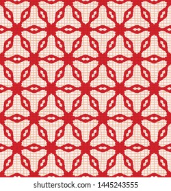 Hand drawn abstract winter snowflakes pattern. Stylish crystal stars grid red background. Elegant simple holiday all over print. Festive gift wrapping paper yule illustration. Seamless vector swatch.