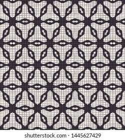 Hand drawn abstract winter snowflakes pattern. Stylish crystal stars grid  background. Elegant black white holiday all over print. Festive gift wrap paper yule illustration. Seamless vector swatch
