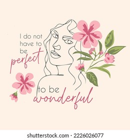 Hand drawn abstract woman face in line art, boho, linear vector drawing with flowers and leaves. Continuous line art vector minimalist style portrait for beauty, poster illustration, tshirt graphic

