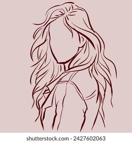 Hand drawn abstract of woman with long hair vector for card, decoration, illustration