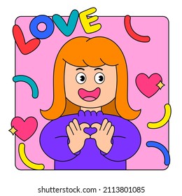 Hand drawn abstract woman Show Love Hand Gesture.