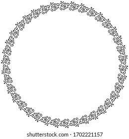 Hand drawn abstract wreath frame isolated on white background. Doodle style ilustration. Cute elements for decoration greeting cards, wedding invitations, banners, logotypes, printed materials.
