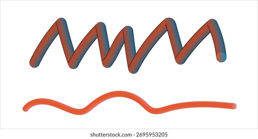 Zigzag abstracto dibujado a mano y líneas onduladas en rojo y azul sobre un fondo blanco