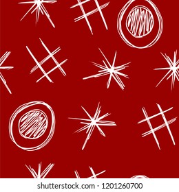 Hand drawn abstrakt doodle seamless pattern. Simple elements, hashtag, star, circle.