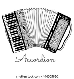 Hand drawn accordion vector illustration. Musical instrument