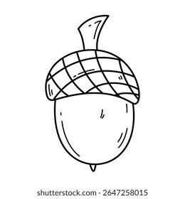 Bolota desenhada à mão com tampa em estilo doodle. Ilustração vetorial isolada sobre fundo branco. Símbolo de outono