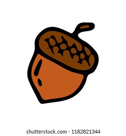 Hand drawn acorn doodle. Sketch Back to school, icon. Decoration element. Isolated on white background. Vector illustration.