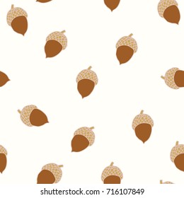 Hand drawn acorn pattern. Seamless autumn vector background.