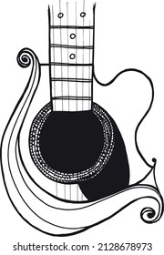 Hand drawn acoustic Guitar artistic illustration