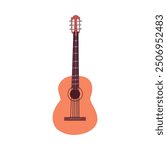 Hand drawn acoustic guitar icon in doodle style. Musical instrument in flat style isolate on white . A classical guitar with nylon strings , Spanish guitar .