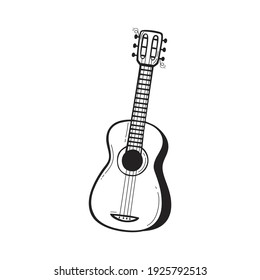 Icono de guitarra acústica dibujado a mano en estilo doodle.