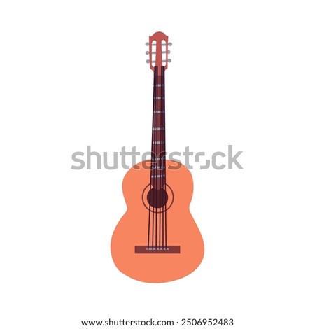 Hand drawn acoustic guitar icon in doodle style. Musical instrument in flat style isolate on white . A classical guitar with nylon strings , Spanish guitar .