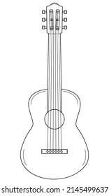 Hand drawn acoustic guitar. Stringed musical instrument. Doodle style. Vector