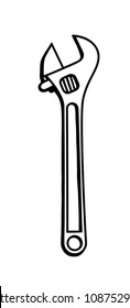 Hand drawn adjustable spanner vector Sketch. Doodle drawing. House remodel tool. Home repair service.