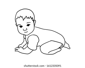 Hand drawn adorable baby line silhouette, stylized ink illustration. Cute simple vector illustration. Perfect for cards, posters, design,
booklet, website, article, baby shower
