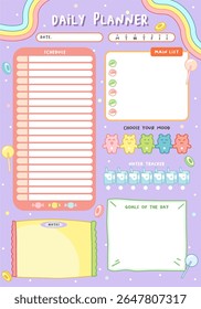 hand drawn adorable daily planner with mood and water tracker design page