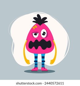 Hand drawn adorable and funny monster on flat colorful background isolated for versatile use in print, Halloween, t-shirt, birthday celebrations, party decorations.