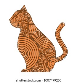 hand drawn for adult coloring pages with cat sitting zentangle 