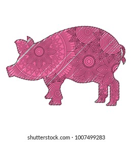 hand drawn for adult coloring pages with pig zentangle 