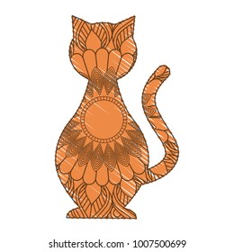 hand drawn for adult coloring pages with cat feline zentangle 