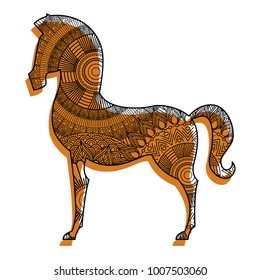 hand drawn for adult coloring pages with horse zentangle