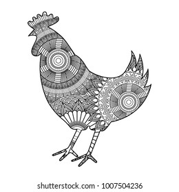 hand drawn for adult coloring pages with rooster zentangle monochrome sketch