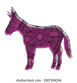 hand drawn for adult coloring pages with donkey zentangle