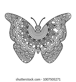 hand drawn for adult coloring pages with butterfly zentangle monochrome sketch