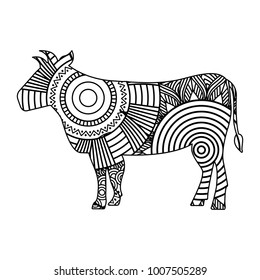 hand drawn for adult coloring pages with bull zentangle monochrome sketch