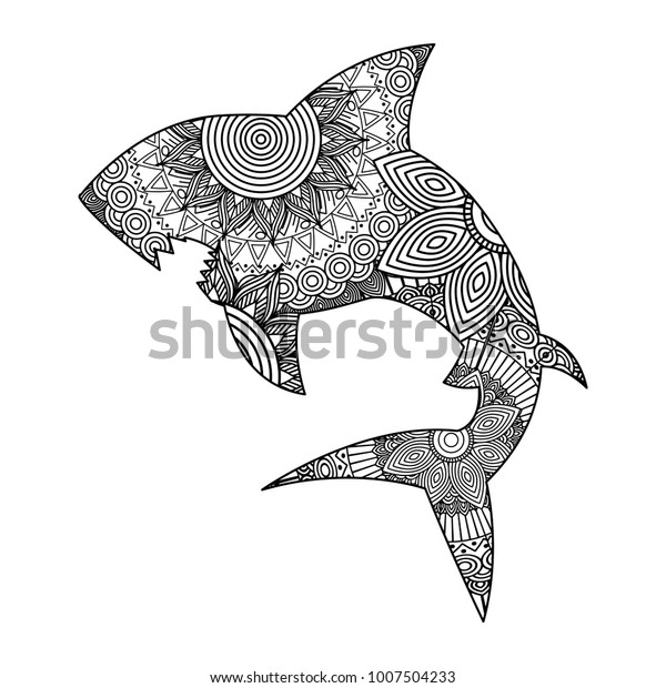 hand drawn adult coloring pages shark stock vector royalty