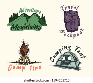 Hand Drawn Adventure Logo Elements Set Collection