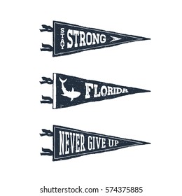 Hand drawn adventure pennant flags set. Vector illustrations and inspirational lettering.
