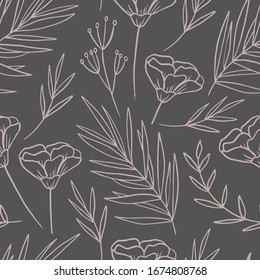 Hand Drawn Aesthetic Botanical Seamless Pattern Stock Vector (Royalty ...