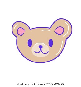 Hand drawn aesthetic cute smiling bear face, isolated cartoon happy teddy bear head, kawaii kuma. Vector illustration EPS 10