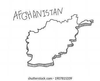 Hand Drawn of Afghanistan 3D Map on White Background.