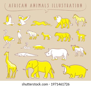 hand drawn African animal set