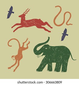 hand drawn african animals set