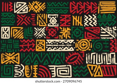 Handgezeichnetes afrikanisches Ethnisches Muster und kulturelle Elemente