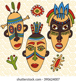 Hand drawn african masks.
