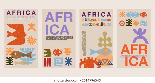 Hand drawn African, Mexican and Aztecs tribal for frame, border, cover, social media background with grain texture. flat boho design. eps 10