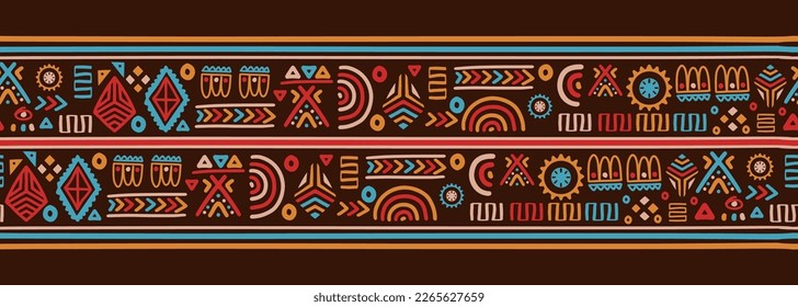Hand drawn african seamless pattern, tribal motifs vector illustration. Mexican texture with retro doodle ornaments. Abstract decoration with traditional creative artwork. Inca symbols brown colors.